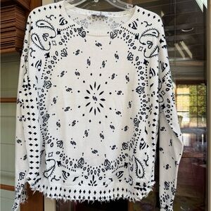Society Black and White Patterned Crew Neck Sweater